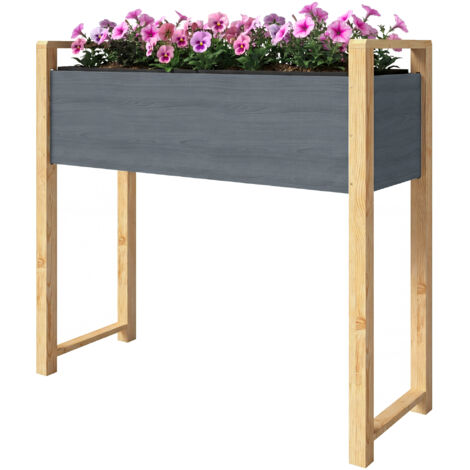 Carré Potager avec pieds Lit de Jardin Surélevé 4 trous de drainage et Tissu non tissé,  98 x 37 x 90 cm, gris (1/5)