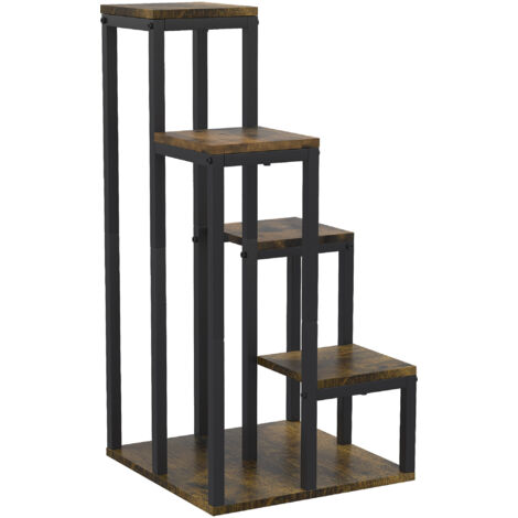 Support pour plantes étagère à fleurs 4 étagères différentes hauteurs structure acier 40 x 40 x 81 cm noir (1/5)