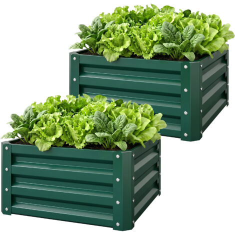 Lot de 2 jardinières surélevées, carre potager de jardin pour légumes, fleurs, acier galvanisé 60 x 60 x 30,5 cm, vert (1/5)