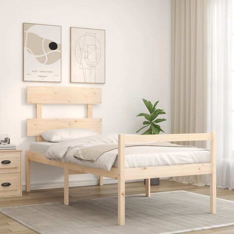 Lit pour personne âgée et tête de lit 90x200 cm bois massif vidaXL (1/5)