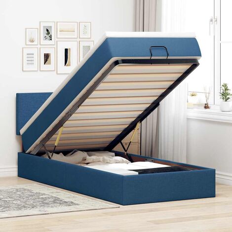 Lit ottoman avec matelas bleu 90x200 cm tissu vidaXL (1/5)