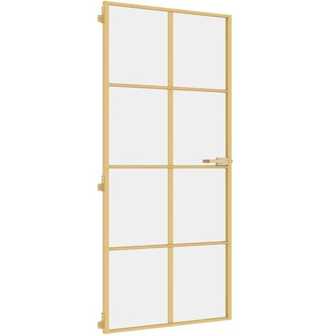 vidaXL Porte intérieure mince doré 93x201,5 cm verre trempé aluminium