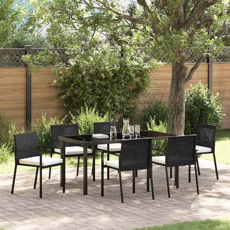 vidaXL Ensemble de salle à manger pour jardin 7 pcs Noir