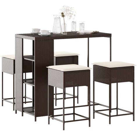 Ensemble de bar de jardin avec coussins 5 pcs marron poly rotin vidaXL