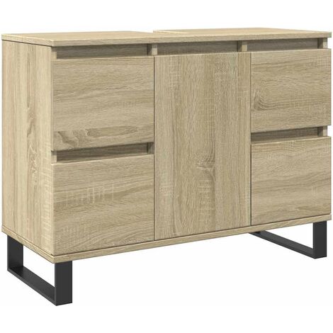 Vidaxl – Armoire salle de bain chêne sonoma 80x33x60cm – Bois d'ingénierie résistant à l'humidité – 4 tiroirs et porte – Pieds en fer pour stabilité