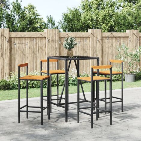 Ensemble de bar jardin 5 pcs noir poly rotin/bois massif acacia vidaXL