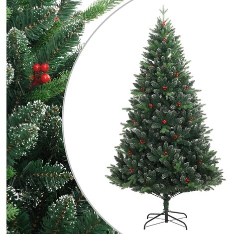 Sapin de Noël artificiel à charnières avec baies rouges 210 cm vidaXL (1/5)