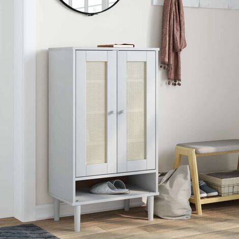 Armoire à chaussures SENJA aspect rotin blanc bois massif vidaXL (1/6)