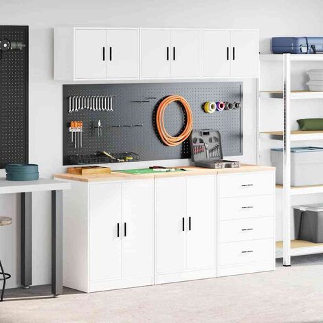 vidaXL Armoires de garage 6 pcs blanc bois d'ingénierie