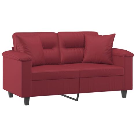 vidaXL Canapé 2 places avec oreillers bordeaux 120 cm similicuir (1/5)