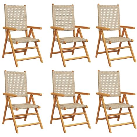 Chaises inclinables de jardin lot de 6 beige rotin bois massif vidaXL