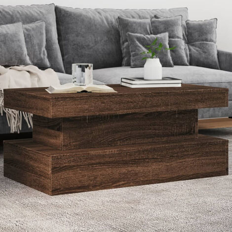 vidaXL Table basse avec lumières LED chêne marron 90x50x40 cm