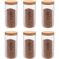 Vidaxl – Lot de 6 pots de conservation en verre 1100ml – Couvercle en liège – Idéal pour aliments secs – Transparent