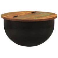 Vidaxl – Table basse gigogne en bois de récupération massif noir 50x27 cm – Compartiment de rangement dissimulé – Dessus lisse facile à nettoyer