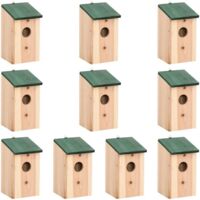 Vidaxl – Nichoirs en bois de sapin massif 10 pcs – Dimensions 12x12x22 cm – Crochet métal pour fixation facile – Abri sécurisé pour oiseaux