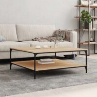 Vidaxl – Table basse fixe chêne sonoma 100x100x40 cm – Bois d'ingénierie avec étagères – Surface lisse et stable – Cadre en métal
