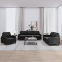 Vidaxl – Canapé droit 3 places en velours noir – Structure robuste en contreplaqué et métal – Accoudoirs épais pour confort – Maximum 110 kg par siège