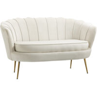 Canapé 2 places en tissu velours, petit canapé, en forme de coquillage, avec coussin épais de 10 cm, canapé, structure en métal, pieds dorés effilés, facile à assembler, crème