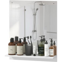 Miroir de salle de bain avec étagère, 50 x 60 cm, miroir mural moderne pour chambre, entrée, couloir, blanc