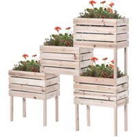 Jardinières sur Pieds carrés potagers - Lot de 4 jardinières sur Pied modulables - dim. 50L x 30l x 60H cm - Inserts d'irrigation Film Protecteur - Bois Sapin Naturel