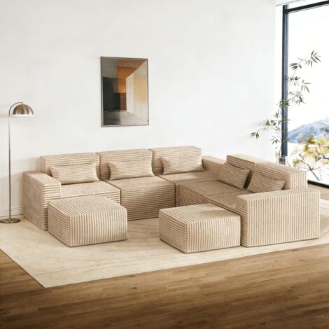 Couch Modulares Sofa Ecksofa Cloud mit Tiefer Sitzfläche 258cm L Form Schlaffunktion Memory Schaum Montagefrei fürs Wohnzimmer Eingangsbereich Wohnung Büro Schlafzimmer 5 Größen&Fußstützen Beige