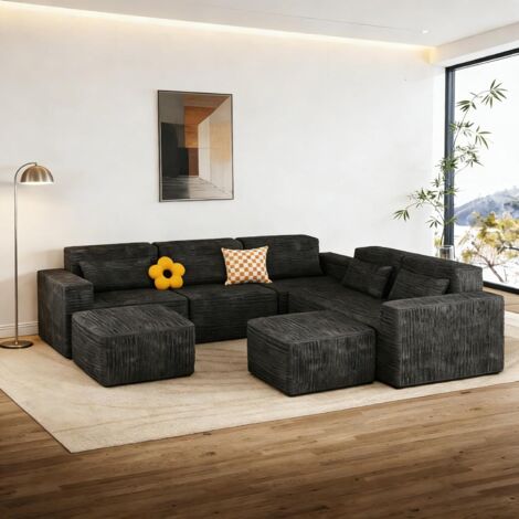Couch Modulares Sofa Ecksofa Cloud mit Tiefer Sitzfläche 258cm L Form Schlaffunktion Memory Schaum Montagefrei fürs Wohnzimmer Eingangsbereich Wohnung Büro Schlafzimmer 5 Größen&Fußstützen Grau