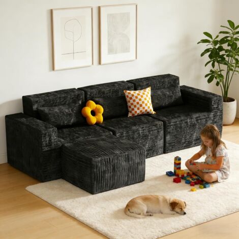 Couch Modulares Sofa Ecksofa Cloud mit Tiefer Sitzfläche 258cm L Form Schlaffunktion Memory Schaum Montagefrei fürs Wohnzimmer Eingangsbereich Wohnung Büro Schlafzimmer 3 Größen&Fußstütze Grau