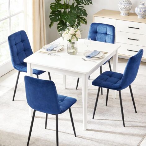 Esszimmerstühle 4er Set gepolsterte Stühle mit Samtbezug und dickem Sitzkissen Milano blau für Küche Wohnzimmer und Arbeitszimmer