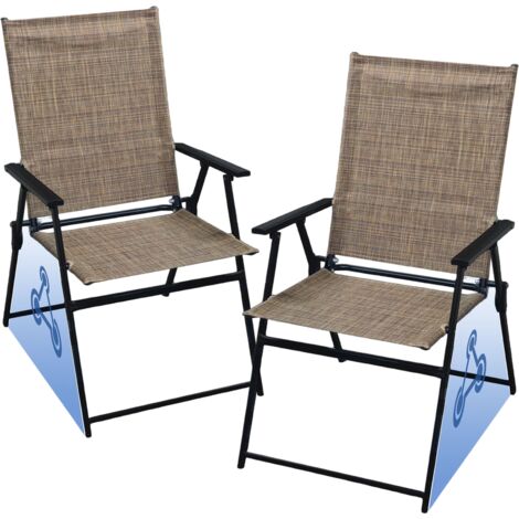 Klappstühle 2er Set Balkonstühle Gartenstuhl Hochlehner mit Armlehnen Campingstuhl bis 113kg Belastbar Aluminium Atmungsaktiv Wetterfest Anti Rutsch für Garten Rasen Esszimmer Camping Braun 2er Set
