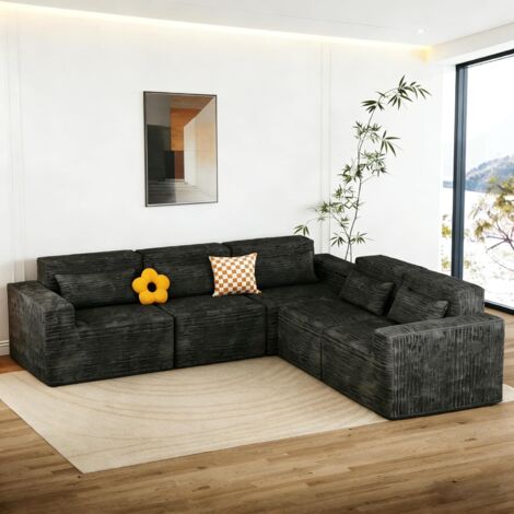 Couch Modulares Sofa Ecksofa Cloud mit Tiefer Sitzfläche 258cm L Form Schlaffunktion Memory Schaum Montagefrei fürs Wohnzimmer Eingangsbereich Wohnung Büro Schlafzimmer 5 Größen Grau