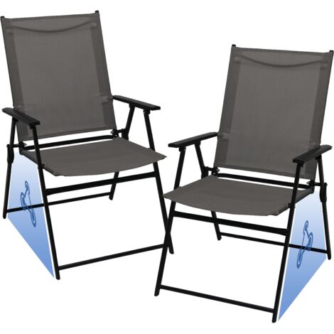 Outdoor Folding Garden Chairs Set of 2 Portable Breathable Patio Dining Chair Metal Frame Armrests for Garden Lawn Yard Porch Backyard Picnic Camping Fishing Beach Grey