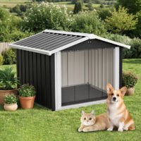Niché chien extérieur 102x91x84 cm, grande niche étanche avec toit incliné, protection UV et ventilation, résistant aux intempéries, gris