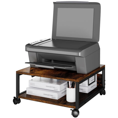 2-Tier Desktop Printer Stand Cart, Heavy Duty Rolling Printer Table with Wheels and Storage Compartments, Ideal for Books, Fax Machines, Scanners, Home Office Use (1/5)