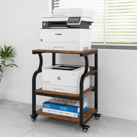 3-Tier Movable Printer Stand with Adjustable Shelf, Retro Rolling Storage Cart for Office/Study/Home Office (1/5)