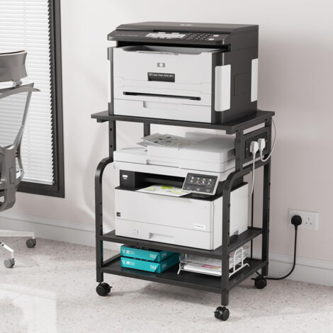 3-Tier Rolling Printer Stand with Outlets, Adjustable Storage Shelf Cart for Office, 3D Printers, Heat Press (1/5)