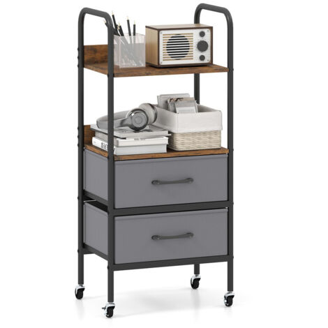 4-Tier Rolling Printer Stand, Large Wheeled Printer Table with 2 Storage Shelves and 2 Fabric Drawers (1/5)