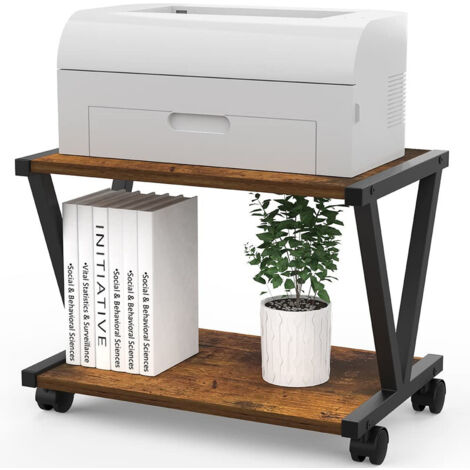 2-Tier Rolling Printer Stand with Wheels, Modern Under Desk Storage Organizer, Desktop Printer Table for Home Office Use