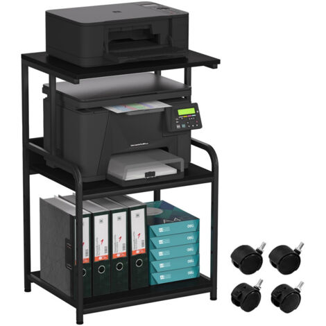 3-Tier Mobile Printer Cart with Storage, Large Rolling Printer Stand on Wheels, Multipurpose Shelf for Fax Machines, Scanners (1/5)