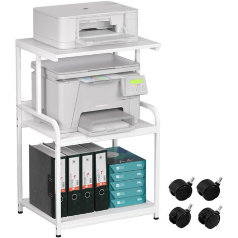 3-Tier Mobile Printer Cart with Storage, Large Rolling Printer Stand on Wheels, Multipurpose Shelf for Fax Machines, Scanners (1/5)