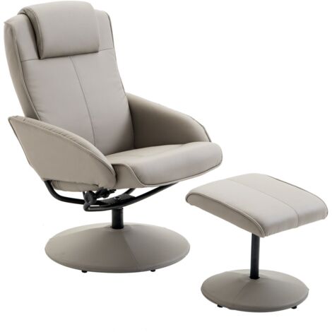 Poltrona reclinabile relax con poggiapiedi abbinato e rivestimento in similpelle, 71x78x101 cm, grigia (1/5)