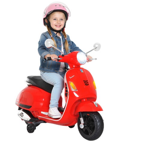Vespa elettrica per bambini 6V con lettore MP3, ruote di supporto, luci e suoni, velocità 2-3 km/h, dimensioni 102x50,5x75,5 cm, colore rosso (1/5)