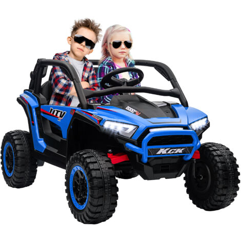 Auto elettrica bambini 2 posti 24V 4 motori 3 velocità 5-7km/h blu con telecomando, luci, sospensioni