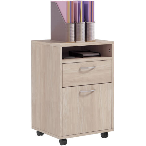 Mobile archivio ufficio con cassetto e ruote con freno, 40x35x60 cm, rovere (1/5)