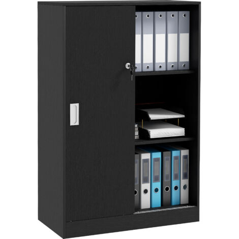 Mobile da ufficio con doppia anta e 2 chiavi di sicurezza, mobile a 3 ripiani, mobile in legno multiuso per studio, soggiorno e garage, nero (1/5)