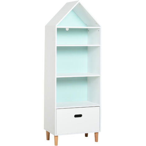 Libreria in legno bambini con cassetto, scaffale portaoggetti, rosa e blu, 50x30x142cm (1/5)