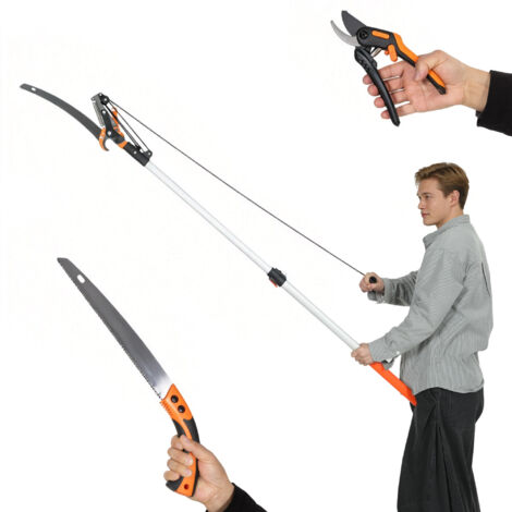 Forbici da potatura telescopiche 2 in 1, sega a mano, cesoie con blocco di sicurezza, asta telescopica in alluminio da 2 m (1/5)