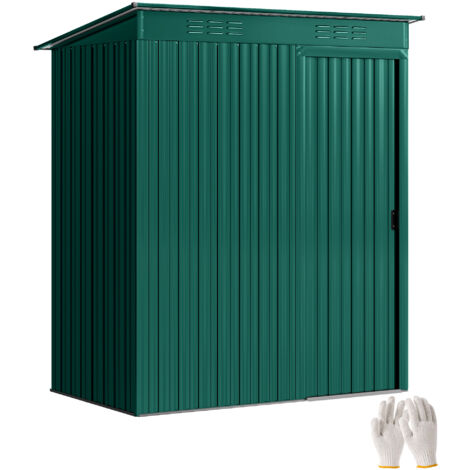 Casetta da giardino in metallo con prese d'aria e porta scorrevole, 159x106x181 cm, verde