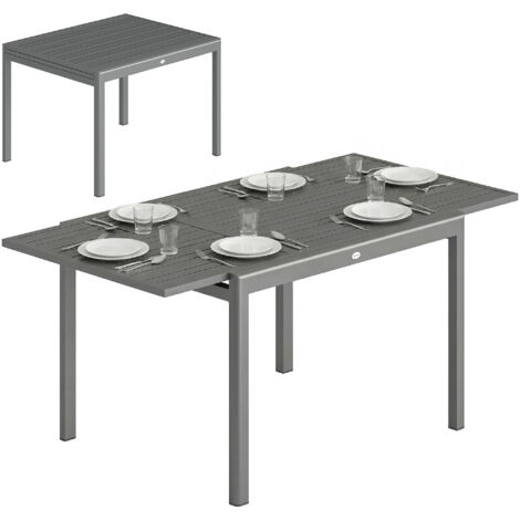 Tavolo da giardino allungabile per 6-8 persone con piano a doghe, in alluminio, 110-170x90x75 cm, grigio scuro. (1/5)