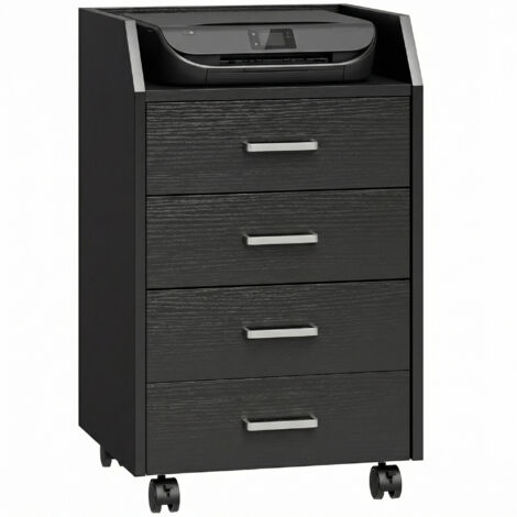 Cassettiera piccola con 4 cassetti, mobiletto verticale su ruote, 40 x 36 x 65 cm, effetto legno nero (1/5)