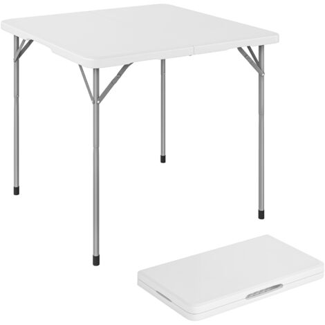 Tavolo pieghevole in HDPE, tavolo da campeggio quadrato pieghevole 86 x 86 x 74 cm, con maniglia, altezza regolabile, bianco (1/5)